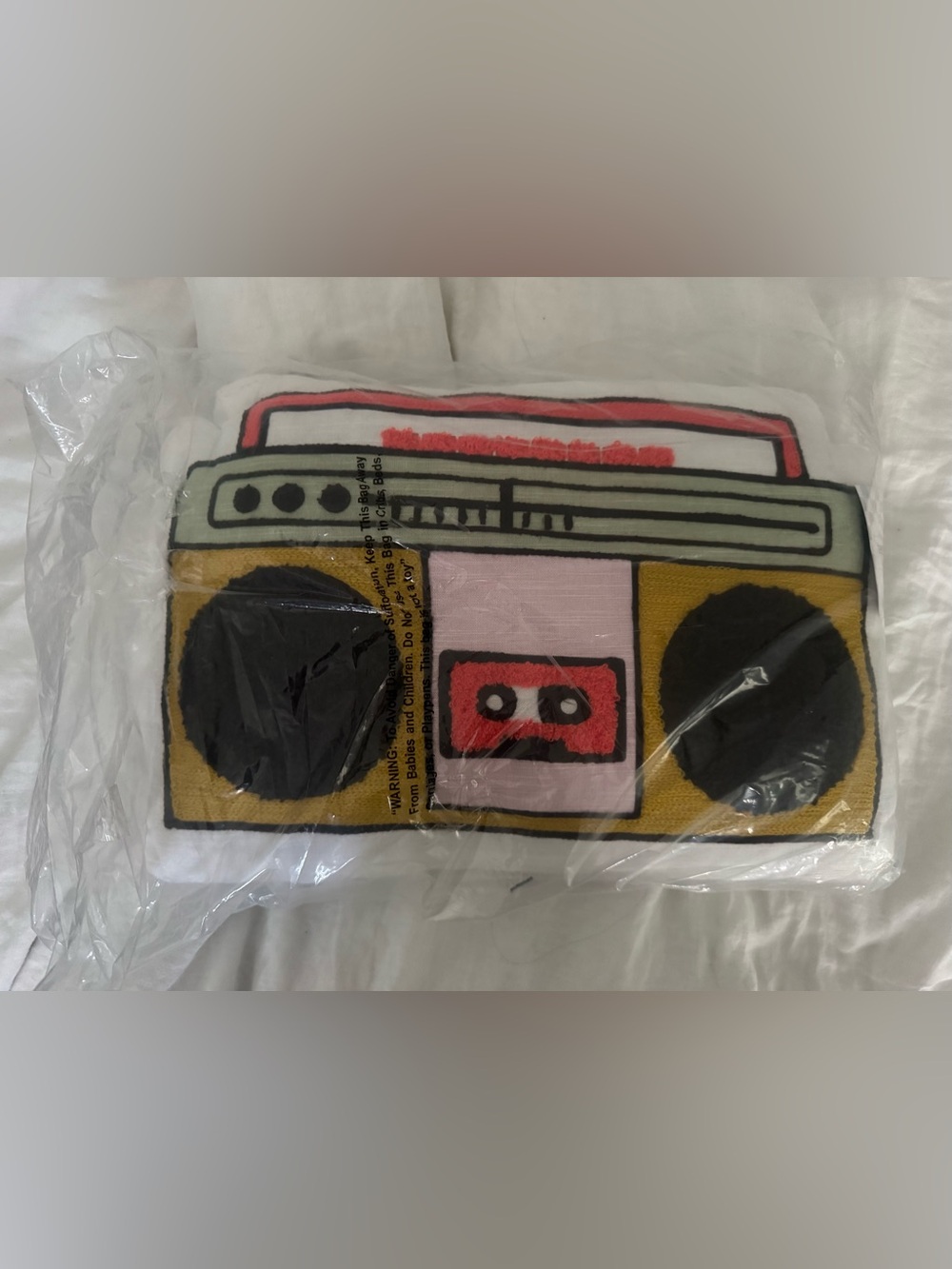 Retro 80s Boombox Throw Pillow Cassette Tape Radio Accent Pillow NWT